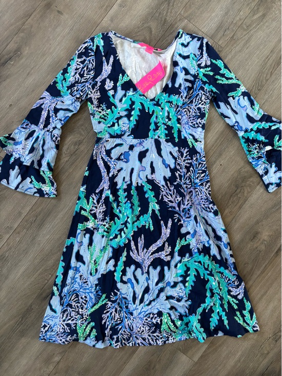 Lilly Pulitzer Dresses & Skirts - Lilly Pulitzer Navy with Aqua and Teal Floral-Print Dress